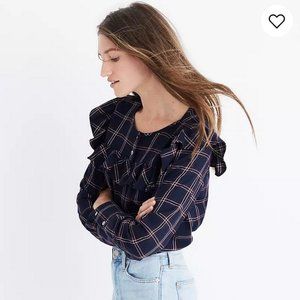 Madewell Plaid Ruffle Yoke Top Blouse Shirt Small Flannel Shirt